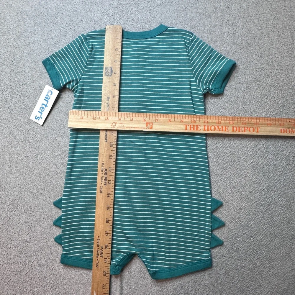 Carter's Romper Kids 24M Green Striped Dinosaur One Piece Snap‎ Front 3D Spikes